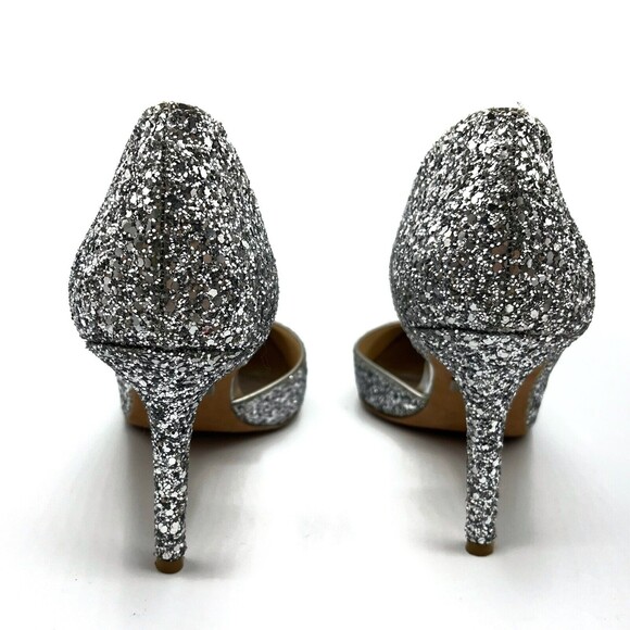 Badgley Mischka Glitter Daisy II Heels Women’s Size 6 Silver Wedding Stiletto Pu - Picture 6 of 11